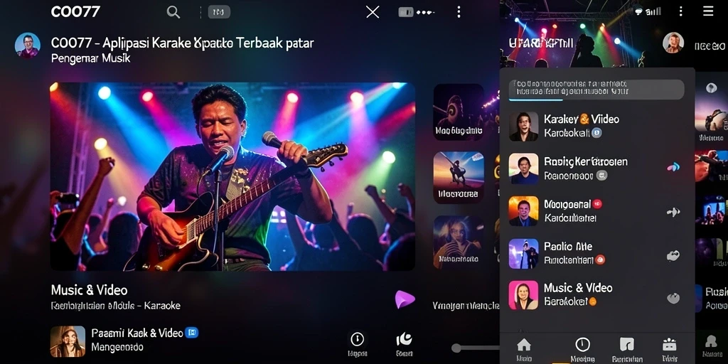 Antarmuka aplikasi COO77 yang ramah pengguna dengan berbagai pilihan lagu karaoke.
